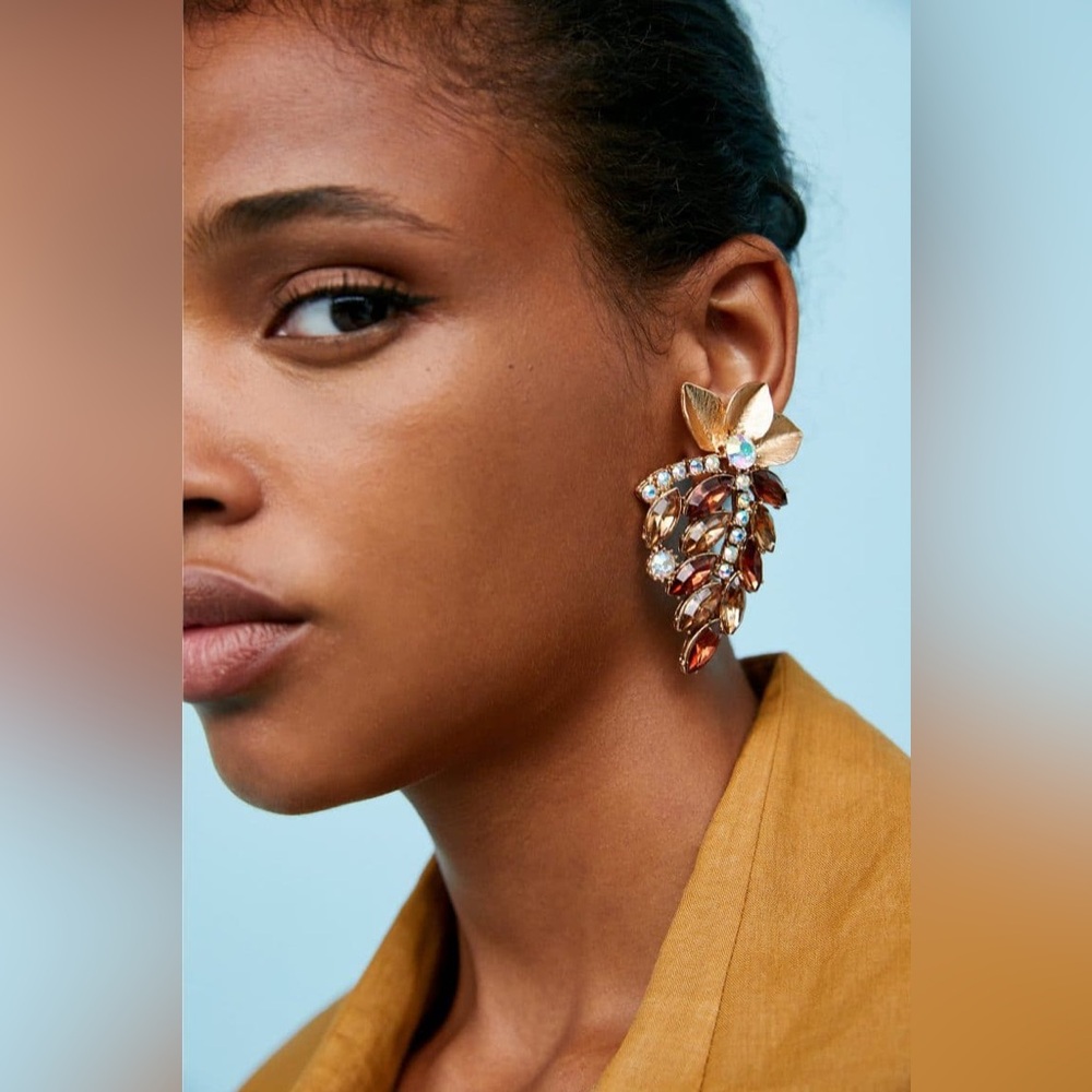 Zara-Elegant Gold and Brown Leaf Earrings-NWT